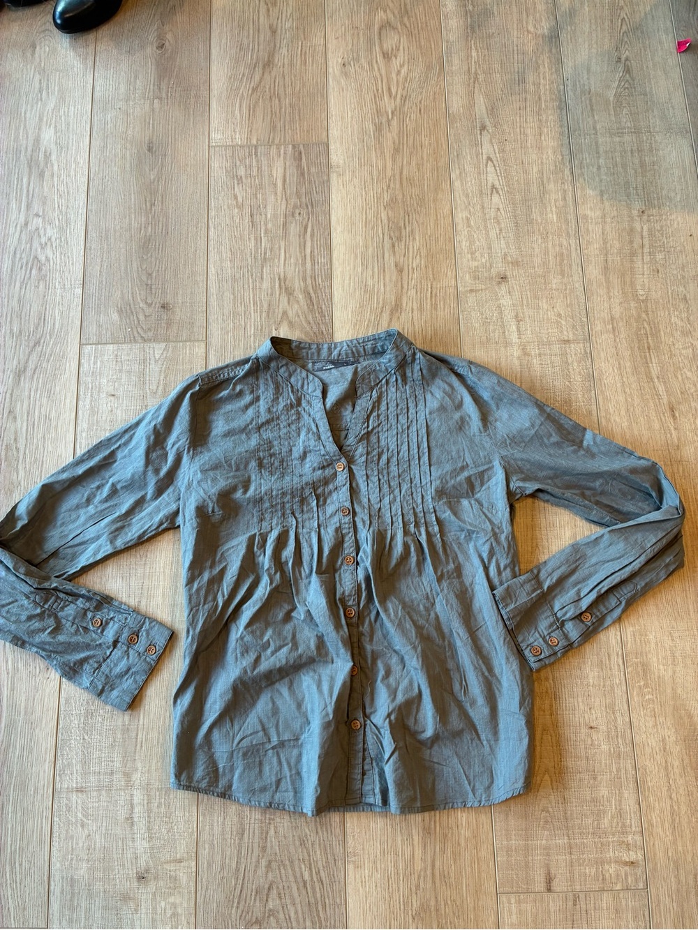 Prana Slate Gray Button-Up Long Sleeve pin tuck lightweight cotton Shirt Large